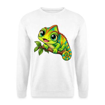 Chamäleon Kawaii Style – Süßes Reptil - Unisex Pullover - Weiß - Vorne - Alina (178cm) & Michal (187cm)
