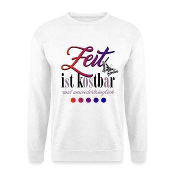 Zeit ist kostbar - Unisex Pullover - Weiß - Vorne - Alina (178cm) & Michal (187cm)