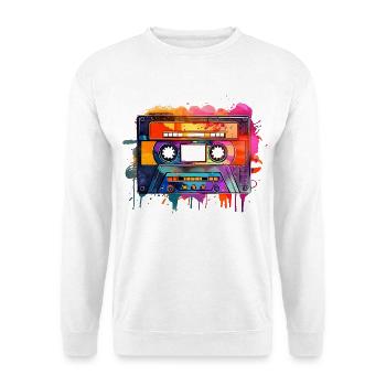 Retro-Kassetten-Audioband Vintage, 70er, 80er, 90er, - Unisex Pullover - Weiß - Vorne - Alina (178cm) & Michal (187cm)