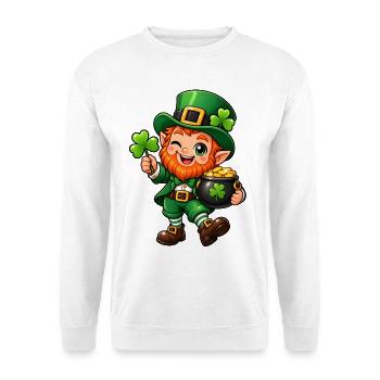 Leprechaun Kawaii Style – Süßer irischer Kobold - Unisex Pullover - Weiß - Vorne - Alina (178cm) & Michal (187cm)