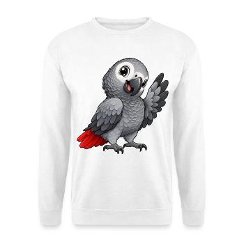Graupapagei Kawaii Style – Süßer Papagei - Unisex Pullover - Weiß - Vorne - Alina (178cm) & Michal (187cm)