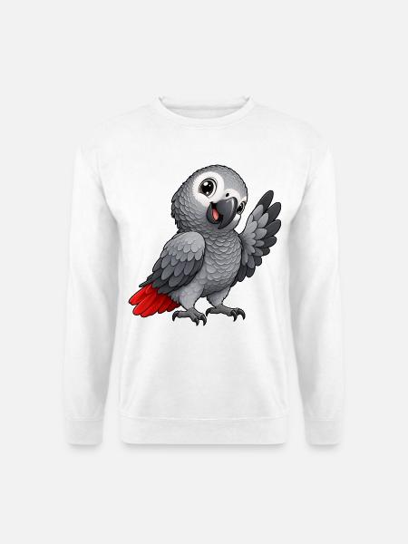 Graupapagei Kawaii Style – Süßer Papagei - Unisex Pullover - Weiß