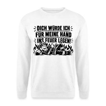 Schwarzer Humor Dich würde ich für meine Hand... - Unisex Pullover - Weiß - Vorne - Alina (178cm) & Michal (187cm)