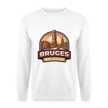 Brügge Belgien Reiseabzeichen Glockenturm Kanäle Geschenk - Unisex Pullover - Weiß - Vorne - Alina (178cm) & Michal (187cm)