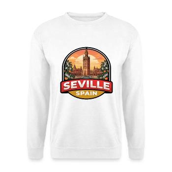 Sevilla, Spanien Reiseabzeichen Plaza de España Geschenk - Unisex Pullover - Weiß - Vorne - Alina (178cm) & Michal (187cm)