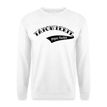 Tätowierte Gegen Rechts (Tattoo / Verlauf Blue) - Unisex Pullover - Weiß - Vorne - Alina (178cm) & Michal (187cm)