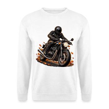 Motorradfahrer im Herbst - Unisex Pullover - Weiß - Vorne - Alina (178cm) & Michal (187cm)