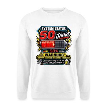 50.Geburtstag System Status 50Jahre Hardware Humor - Unisex Pullover - Weiß - Vorne - Alina (178cm) & Michal (187cm)