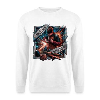 The Welder Funkenkraft - Unisex Pullover - Weiß - Vorne - Alina (178cm) & Michal (187cm)