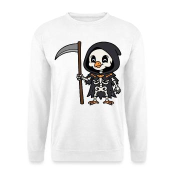 Niedliches Hühnerskelett Sensenmann Gruseliger Hahn - Unisex Pullover - Weiß - Vorne - Alina (178cm) & Michal (187cm)