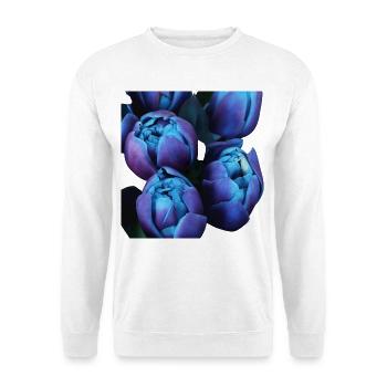 Indigo-Blüten-Tulpen - Unisex Pullover - Weiß - Vorne - Alina (178cm) & Michal (187cm)