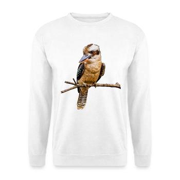 Lachender Hans Kookaburra Vogel Vektor Grafik - Unisex Pullover - Weiß - Vorne - Alina (178cm) & Michal (187cm)