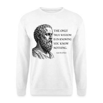 Sokrates' wahre Weisheit - Unisex Pullover - Weiß - Vorne - Alina (178cm) & Michal (187cm)