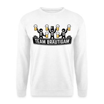 Team Bräutigam (JGA Polterabend Bierkrüge / POS2C) - Unisex Pullover - Weiß - Vorne - Alina (178cm) & Michal (187cm)