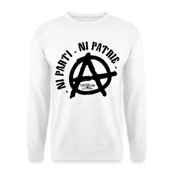 Weder Partei noch Heimat – Anarchistischer Punk - Unisex Pullover - Weiß - Vorne - Alina (178cm) & Michal (187cm)
