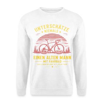 Unterschätze niemals einen alten Mann mit Fahrrad - Unisex Pullover - Weiß - Vorne - Alina (178cm) & Michal (187cm)