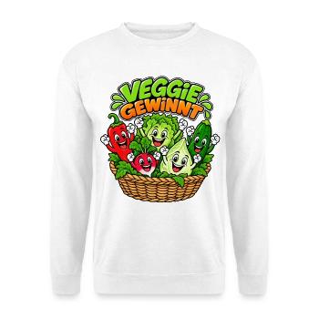 Veggie Gewinnt: Bunte Gemüsefreude - Unisex Pullover - Weiß - Vorne - Alina (178cm) & Michal (187cm)