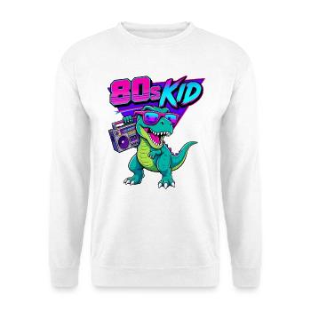 80er Kid Retro Dinosaurier Boombox Synthwave - Unisex Pullover - Weiß - Vorne - Alina (178cm) & Michal (187cm)