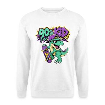 90er Kid Retro Dinosaurier Skateboard 90er Nostalgie - Unisex Pullover - Weiß - Vorne - Alina (178cm) & Michal (187cm)