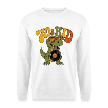 70er Kid Retro Dinosaurier-Vinylplatte Groovy - Unisex Pullover - Weiß - Vorne - Alina (178cm) & Michal (187cm)