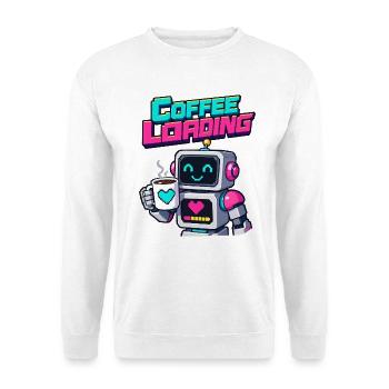 Kaffee lädt Retro Robot 80er Gaming - Unisex Pullover - Weiß - Vorne - Alina (178cm) & Michal (187cm)