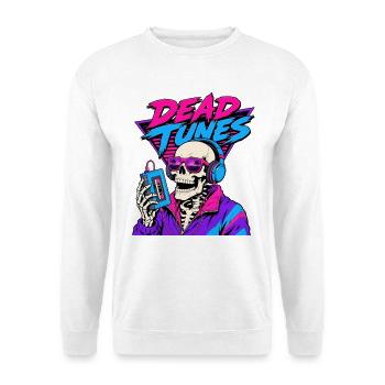 Dead Tunes Retro Skeleton Walkman 80er Synthwave - Unisex Pullover - Weiß - Vorne - Alina (178cm) & Michal (187cm)