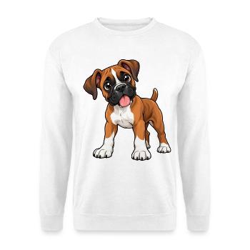 Boxer Kawaii Style – Süßer Hund - Unisex Pullover - Weiß - Vorne - Alina (178cm) & Michal (187cm)
