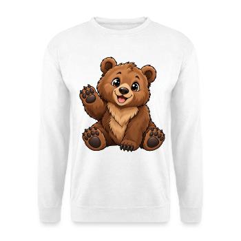 Braunbär Kawaii Style – Süßer Bär - Unisex Pullover - Weiß - Vorne - Alina (178cm) & Michal (187cm)