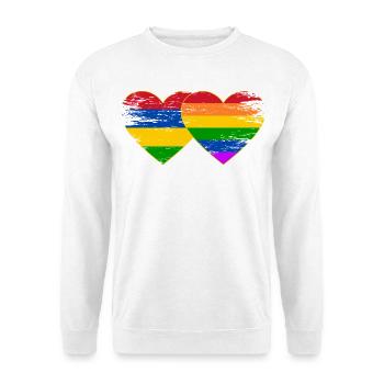 Mauritius Regenbogen Flagge Herz used - Unisex Pullover - Weiß - Vorne - Alina (178cm) & Michal (187cm)