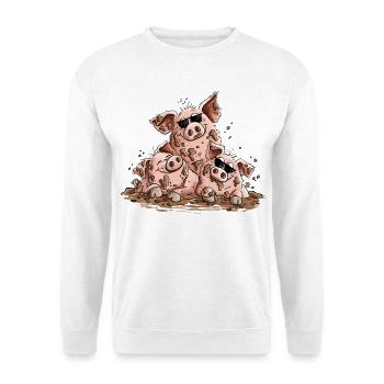 Schweine Sonnenbrille Matsch Schwein Tierhumor - Unisex Pullover - Weiß - Vorne - Alina (178cm) & Michal (187cm)