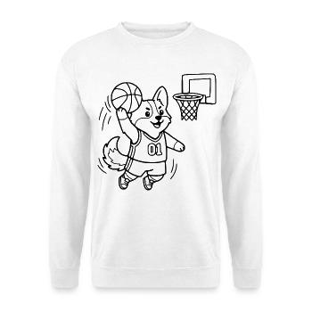Niedliche Corgi-Basketballspieler-Übersicht - Unisex Pullover - Weiß - Vorne - Alina (178cm) & Michal (187cm)