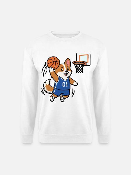Süßer Corgi spielt Basketball lustiges Welpengeschenk - Unisex Pullover - Weiß