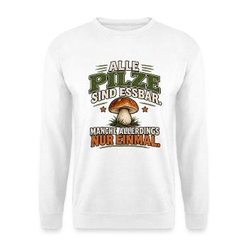 Vintage Pilze Sammler Natur Liebhaber T-Shirt - Unisex Pullover - Weiß - Vorne - Alina (178cm) & Michal (187cm)