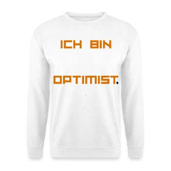 ICH_BIN_OPTIMIST-_ Part 1 - Unisex Pullover - Weiß - Vorne - Alina (178cm) & Michal (187cm)