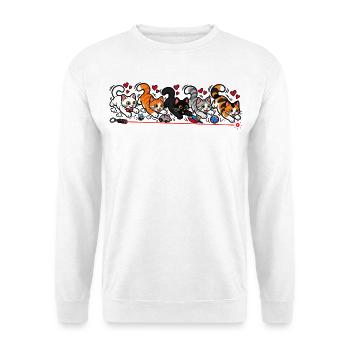 Katzenrennen – Fang den roten Punkt! - Unisex Pullover - Weiß - Vorne - Alina (178cm) & Michal (187cm)
