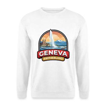 Genfer Schweiz Reiseabzeichen Jet d Eau Geschenk - Unisex Pullover - Weiß - Vorne - Alina (178cm) & Michal (187cm)