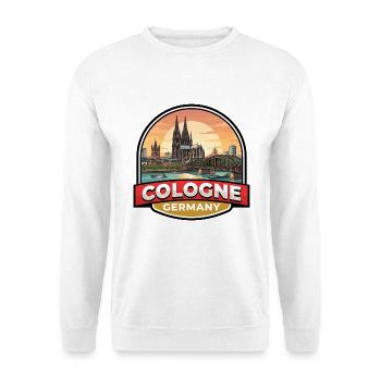 Köln, Deutschland Reiseabzeichen Dom, Rheingeschenk - Unisex Pullover - Weiß - Vorne - Alina (178cm) & Michal (187cm)