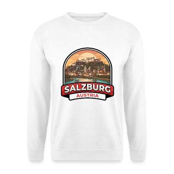 Salzburger Österreich Reiseabzeichen Festungsalpen Geschenk - Unisex Pullover - Weiß - Vorne - Alina (178cm) & Michal (187cm)