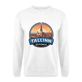 Tallinn Estland Reiseabzeichen Mittelalterliche Türme Geschenk - Unisex Pullover - Weiß - Vorne - Alina (178cm) & Michal (187cm)