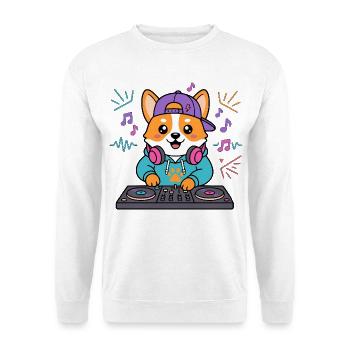 Süßer Corgi-DJ mit Kopfhörern Lustiger Musikliebhaber - Unisex Pullover - Weiß - Vorne - Alina (178cm) & Michal (187cm)