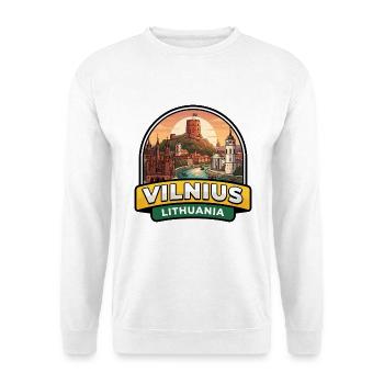 Vilnius Litauen Reiseabzeichen Gediminas Turm - Unisex Pullover - Weiß - Vorne - Alina (178cm) & Michal (187cm)