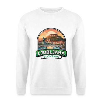 Ljubljana Slowenien Reiseabzeichen Drachenburg Geschenk - Unisex Pullover - Weiß - Vorne - Alina (178cm) & Michal (187cm)
