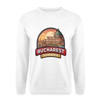 Bukarest Rumänien Reiseabzeichen Parlament Stadtkunst - Unisex Pullover - Weiß - Vorne - Alina (178cm) & Michal (187cm)