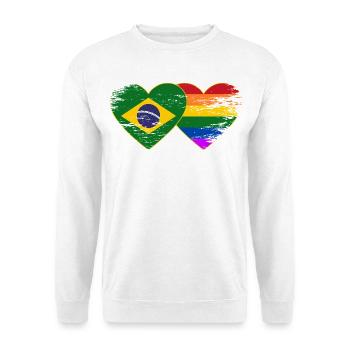 Brasilien Regenbogen Flagge Herz used - Unisex Pullover - Weiß - Vorne - Alina (178cm) & Michal (187cm)