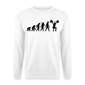 Fitness Gewichtheben Evolution Für Kraftsportler - Unisex Pullover - Weiß - Vorne - Alina (178cm) & Michal (187cm)