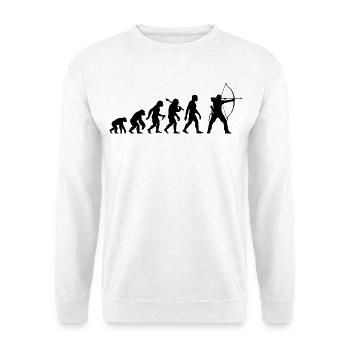 Bogenschütze Evolution Für Hobby Bogenschießen - Unisex Pullover - Weiß - Vorne - Alina (178cm) & Michal (187cm)