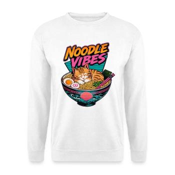 Noodle Vibes Ramen Katze 80er Cyberpunk Kawaii - Unisex Pullover - Weiß - Vorne - Alina (178cm) & Michal (187cm)