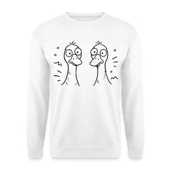 Zwei dumme Gänse - Unisex Pullover - Weiß - Vorne - Alina (178cm) & Michal (187cm)