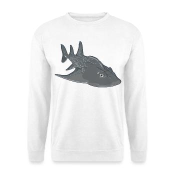 Bowmouth-Gitarrenrochen Cartoon-Stil - Unisex Pullover - Weiß - Vorne - Alina (178cm) & Michal (187cm)