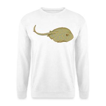 Blaupunktrochen im Cartoon Stil - Unisex Pullover - Weiß - Vorne - Alina (178cm) & Michal (187cm)
